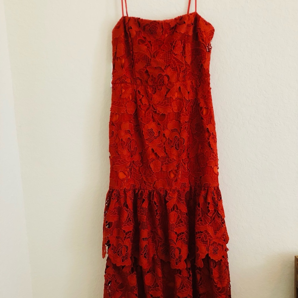 Red Ruffled Tiered Spaghetti Strap Sundress